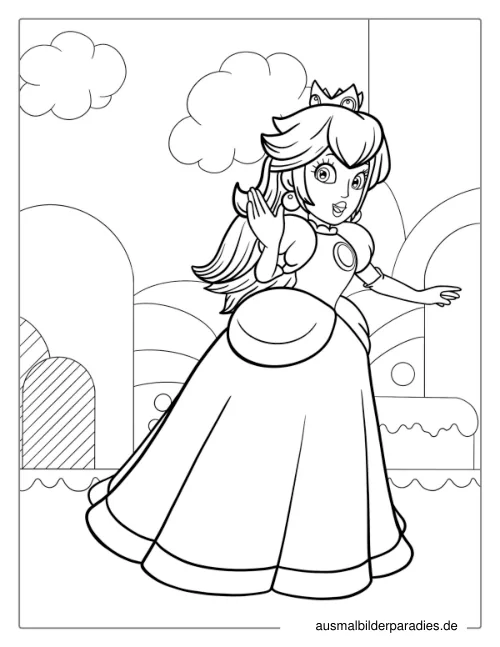 Prinzessin Peach Ausmalbild 2 als Gratis-PDF Prinzessin Peach Ausmalbild 2 - kostenlos zum Ausdrucken