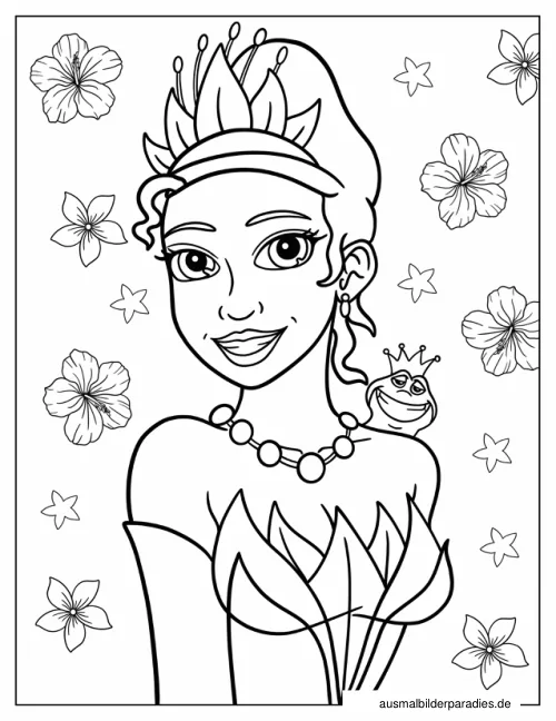 Prinzessin und der Frosch Ausmalbild 2 - kostenlos zum Ausdrucken
