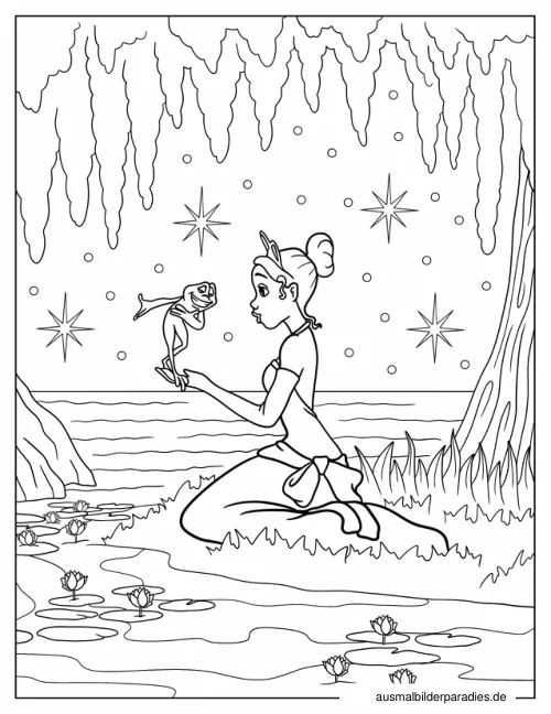 Prinzessin und der Frosch Ausmalbild 3 - kostenlos zum Ausdrucken