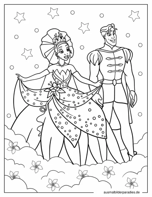 Prinzessin und der Frosch Ausmalbild 4 - kostenlos zum Ausdrucken