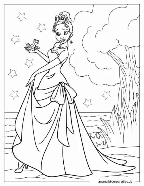 Prinzessin und der Frosch Ausmalbild 9 - kostenlos zum Ausdrucken