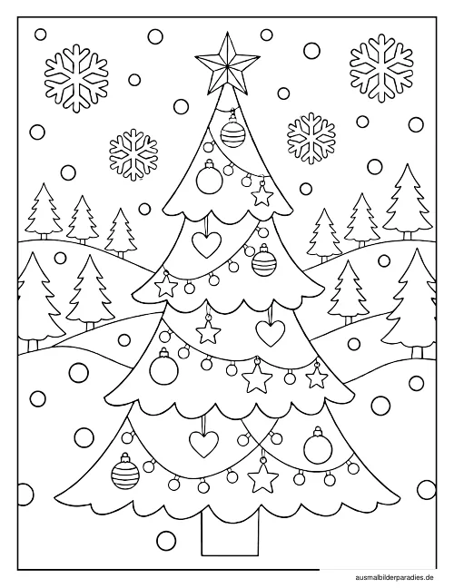 Weihnachtsbaum Ausmalbild 12 - kostenlos zum Ausdrucken